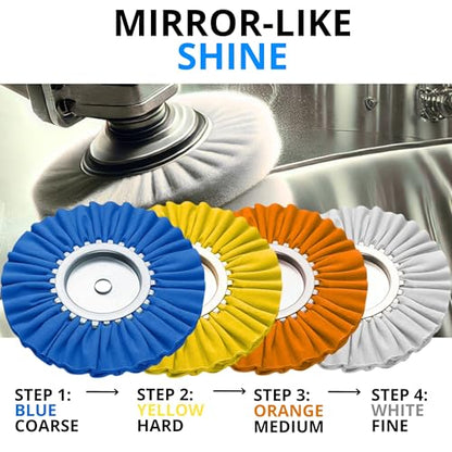 8 Inch Aluminum Polishing Kit – 6PCS Airway Buffing Wheel for Drill and Grinder Professional Rim Polishing and Metal Kit for Polished Aluminum Wheels Restoration and Shine
