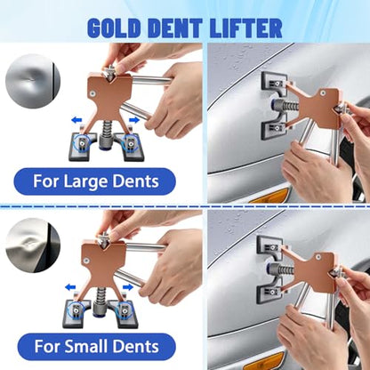 Dent Puller Kit for Cars, Professional Paintless Dent Repair Kit with Golden Lifter, Slide Hammer, Adjustable Temperature Guη, Hot Glue Dent Puller Kit for Minor Dents, Door Dings and Hail Damage