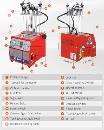 Garvee Fuel Injector Cleaner Tester 4-Cylinder 11 Test Modes 12V, Ultrasonic GDI Injector Cleaning Machine, 0-10 bar, Pulse Width (0.1-25ms), Resistance Test, Digital Display, Supports GDI Injectors - size: 4-Cylinder Model， 2-in-1