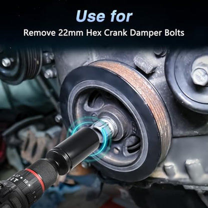 EVRBUL 22mm Harmonic Balancer Socket 1/2" Drive Metric 6 Point Impact Socket Heavy-Duty Deep Well Crank Bolt Wrench Crank Bolt Removal Tool Compatible with BMW Dodge Ford Jeep Kia Lexus Toyota Engines - size: 22MM