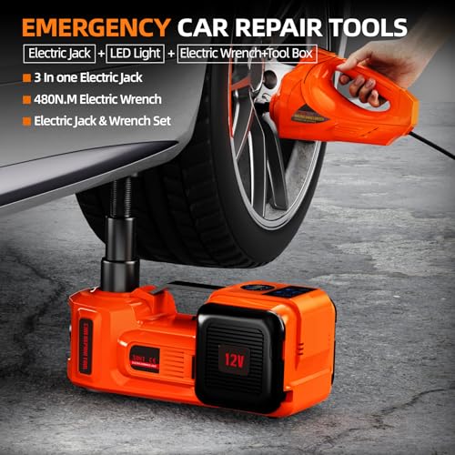 Car Jack Electric Hydraulic Jack Kit 5Ton 155-450mm LCD Display Lift Inflator LED Light Impact Wrench 12V Portable Outdoor Home Emergency Tire Change Roadside Rescue Set - size: 5T-LCD Meter-Jack+Pump+Light+Wrench