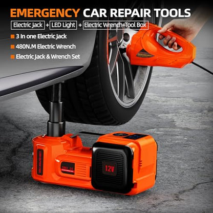 Car Jack Electric Hydraulic Jack Kit 5Ton 155-450mm LCD Display Lift Inflator LED Light Impact Wrench 12V Portable Outdoor Home Emergency Tire Change Roadside Rescue Set - size: 5T-LCD Meter-Jack+Pump+Light+Wrench