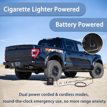 Tire Inflator Portable Air Compressor, 150PSI Heavy Duty Dual Cylinder Air Pump, 12V DC 13FT Extra Long Power Cable & Cordless Car Tire Pump, Digital Pressure Gauge, LED Light, Auto Shut-Off