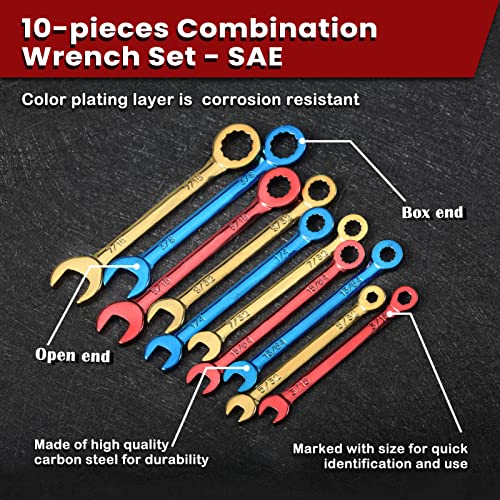 Small Wrench Set SAE 10 PCS 5/32" To 7/16" Color Plated Open and Box End Mini Wrenches with Key Ring Small Standard Spanner Ignition Wrench Set with Portable Storage Pouches - style: SAE