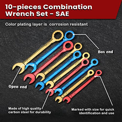 Small Wrench Set SAE 10 PCS 5/32" To 7/16" Color Plated Open and Box End Mini Wrenches with Key Ring Small Standard Spanner Ignition Wrench Set with Portable Storage Pouches - style: SAE