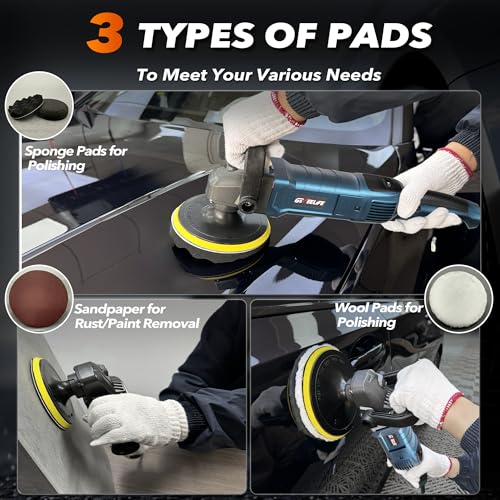 GEVEELIFE Buffer Polisher, 6 Inch/7 Inch 1600W Rotary Car Buffer Polisher Waxer, 7 Variable Speed 1000-3500 RPM, Detachable Handle for Car, Boat Sanding, Polishing, Waxing - color: Blue