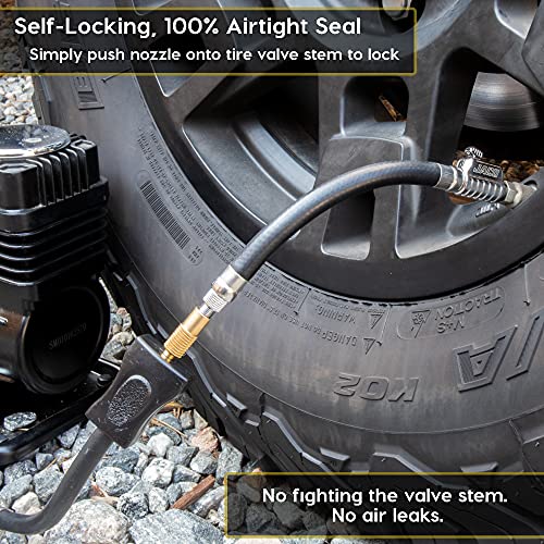 JACO Lightning S2X Quick-Connect Locking Tire Inflator Air Chuck Extension | Patented Lock-on Compressor Hose Attachment/Adapter (Open Flow) - style: Straight Head