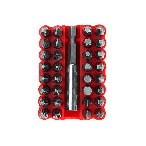 33 Piece Star Hex Screwdriver Set Security Torx Bit Set 1/4" 6.35mm Tri Wing Screw Driver Includes 32 Screwdriver Bits and 1 Hex Magnetic Base for Electronics, Automotive Parts