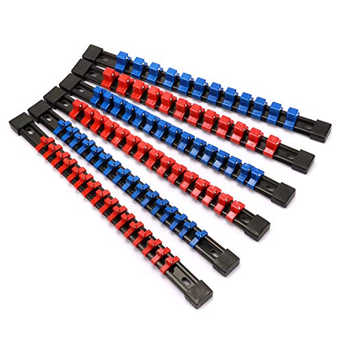 CASOMAN 6PC ABS Socket Organizer, 1/4-Inch, 3/8-Inch, 1/2-Inch, Premium Quality Socket Holders (6-Piece Set, Blue & Red) - size: 6PCS
