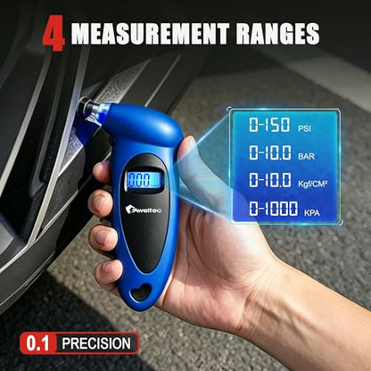Digital Tire Pressure Gauge,Accurate Cars Air Gauge 150 PSI,Blue | 0-150PSI Calibrated,Accurate in 0.1 Increments,4 Measurement Units,Backlight LCD&Nozzle Light,for Everyday Vehicles - color: Blue(1PK), size: 1 Pack