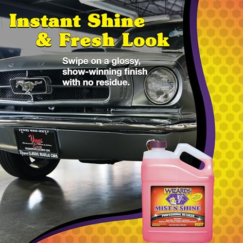Wizards Mist-N-Shine Professional Car Detailing Spray - Quick Detailer Spray for Cars, Show-Car Gloss, Streak-Free Finish on Paint, Chrome, Glass and Plastic Trim, Wax-Free Formula - 1 Gallon Refill - size: 128 Fl Oz (Pack of 1)
