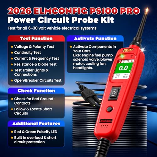 ELMCONFIG Automotive Circuit Tester, 2026 Power Circuit Probe Tool, 6V-30V Electrical Short Open Breaker Circuit Finder, AC/DC Current Resistance, Component Activation Tool, 40FT Cable for All Cars