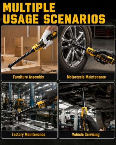 3/8" Extended Cordless Ratchet Wrench Compatible with Dewalt 20V Battery | 74ft-lbs Electric Ratchet with 6.3" Extended Head, Brushless Motor, LED Light, 8 Sockets Set, Adapters, 3 Inch Extension Bar - size: 6.3" Extended Head
