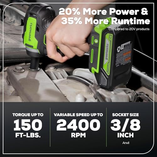 Greenworks 24V Brushless 2 pcs Cordless Power Tool Combo Kit, include 3/8" 150-ft lbs. Impact Wrench, 3 Ton Max Loading Car Jack, Include 2 x 2Ah Batteries and 1 Fast Charger - size: 2PCS Combo Kits(Car Jack+Impact Wrench)