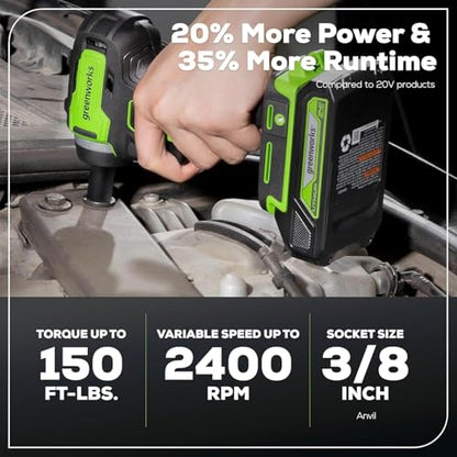 Greenworks 24V Brushless 2 pcs Cordless Power Tool Combo Kit, include 3/8" 150-ft lbs. Impact Wrench, 3 Ton Max Loading Car Jack, Include 2 x 2Ah Batteries and 1 Fast Charger - size: 2PCS Combo Kits(Car Jack+Impact Wrench)