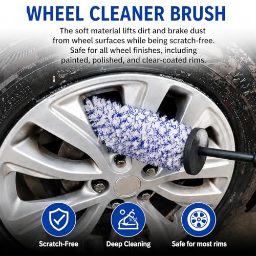 Microfiber Wheel Brush, Wheel Barrel Brush, Highly Water Absorption Rim Brushes for Cleaning Wheels, Tire and Car Detailing, Black - color: Black