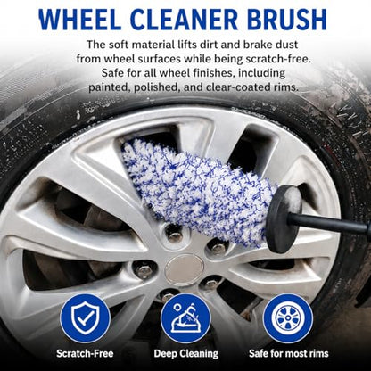 Microfiber Wheel Brush, Wheel Barrel Brush, Highly Water Absorption Rim Brushes for Cleaning Wheels, Tire and Car Detailing, Blue - color: Blue