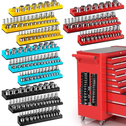12 Pcs Magnetic Socket Organizer Set Compatible with SAE and Metric Magnetic Holders 1/4'', 3/8'', 1/2'' Drive Socket Trays Hold 286 Standard and Deep Size, No Sockets(Colors B) - color: Lively Color