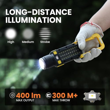 Rechargeable LED Magnetic Work Light, Portable Work Lights, 7 Flashlight Modes with 360° Rotating Hook and Carabiner, USB Charging for Camping, Hunting, and Car Repairs(2 Packs) - size: 2 Pack Yellow