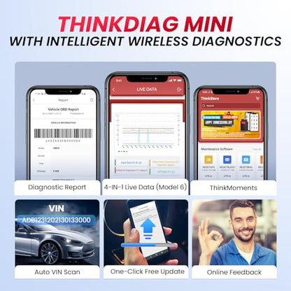 THINKCAR Thinkdiag Mini Bluetooth OBD2 Scanner Diagnostic Tool, OE Full-System Car Scanner for iOS & Android, Check Engine Light Fault Code Reader Scan Tool for Vehicles