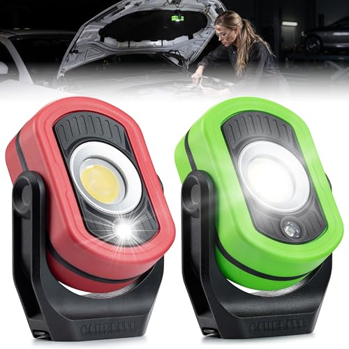Rechargeable Work Light, 1500 Lumens Dual LED Mechanic Light, 5200mAh, 4 Lighting Modes, IP66 Waterproof & IK08 Impact Resistant, Magnetic Base for Auto Repair, Inspection & Jobsites (2, Red & Green) - color: Red & Green, size: 2 Pack-1500lm