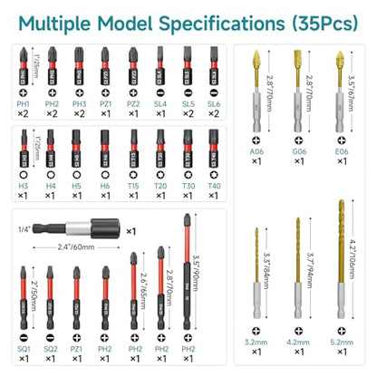 35Pcs Impact Drill and Driver Bit Set with a Storage Case | 28 Magnetic Screwdriver Bits, 3 Hex HSS Drill Bits, 3 Burrs, Magnetic Quick Change Chuck, for Power Screwdrivers - style: 28 Screwdriver Bits, 3 Drill Bits, 3 Burrs,1 Change Chuck