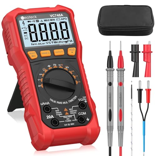 Neoteck 6000Counts TRMS Digital Multimeter for 750VDC 1000VAC AC/DC Current | Auto Range Voltmeter with NCV Live Temperature Capacitance Resistance Diode Continuity Test Probe for Electricians-Red - color: Red, size: 6000Counts(AC 750V/DC 1000V)