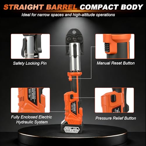 18V Brushless Copper Pipe Press Tool Kit for 1/2", 3/4", 1", 1-1/4", 1-1/2", 2", Electric Crimping Tool with 6 Jaws, 2-Pack 5.0Ah Batteries, OLED Display & Bluetooth