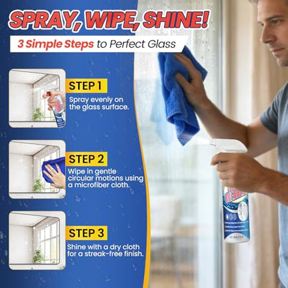 Instant Shine Bathroom Glass Cleaner with Microfiber Towel – Removes Hard Water Limescale & Soap Scum on Shower Doors, Tiles & Mirrors – Streak-Free Fast Drying (200ml)