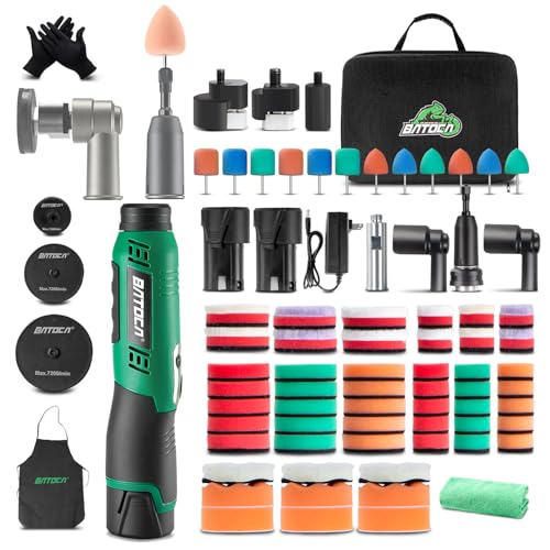 BATOCA S6 Mini Polisher Cordless Polisher for Car Detailing, 2x2.0Ah Batteries, 0mm Rotary Buffer, 3mm and 12mm Dual Action Polisher 1-3 Inch, 2 Different Speeds Heads Systems, 4.2k-21k or 1-5k RPM - size: Pro kit with 2 batteries