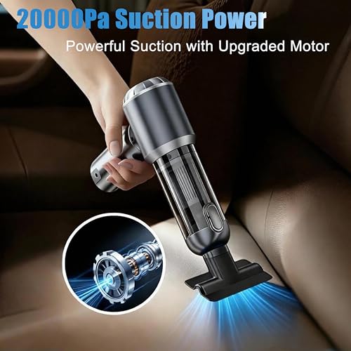 Handheld Car Vacuum Cordless with Air Duster, 30-Min Runtime 20000Pa Suction, Portable Rechargeable Small Handheld Vacuum for Car Detailing Interior Cleaning Pet Hair,Silver&Gray