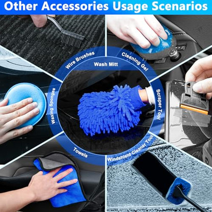 THINKWORK Car Wash Kit with Foam Gun, Extendable Mop & Collapsible Bucket | Adjustable Spray, Complete Car Detailing Kit, Soft Microfiber, Scratch-Free Paint Protection, Car & Home Use, Great Gift - color: Blue(33PCS)