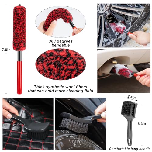 16Pcs Car Wash Cleaning Kit with Foam Gun Sprayer Detailing Brushes Windshield Cleaning Tool Rim and Tire Brush Towels Complete Interior Exterior Detailing Set for Car - size: 16Pcs