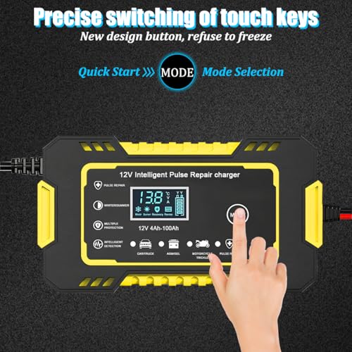 Car Battery Charger, 12V 6A Smart Fully Trickle Vehicle Battery Charger & Desulfator with Temperature Compensation, Portable Automotive Power Maintainer, Universal Fit (Yellow) - color: Yellow