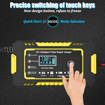 Car Battery Charger, 12V 6A Smart Fully Trickle Vehicle Battery Charger & Desulfator with Temperature Compensation, Portable Automotive Power Maintainer, Universal Fit (Yellow) - color: Yellow