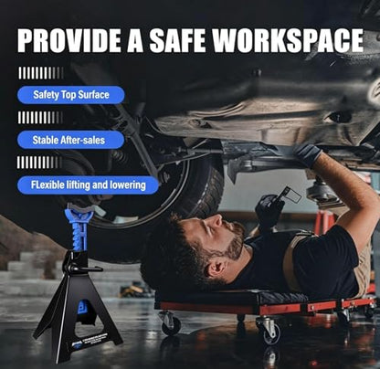 Jack Stands 6 Ton with Double Locking, 12000 lb Capacity, Heavy Duty Car Jack Stands with Rubber Pads, Adjustable for Lifting SUV, Pickup Truck Garage, 1 Pair Blue and Black - style: 6T Double Pin Locking with Rubber Pads