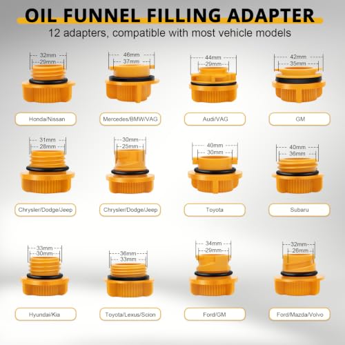 YSTOOL Automotive Engine Oil Filling Funnel Kit 15PCS No Spill Fluid Change Tool Set with 1.5QT Funnel and 14PCS Dedicated & Universal Adapters Fits Chrysler GM Toyota Ford VAG Jeep Dodge etc.