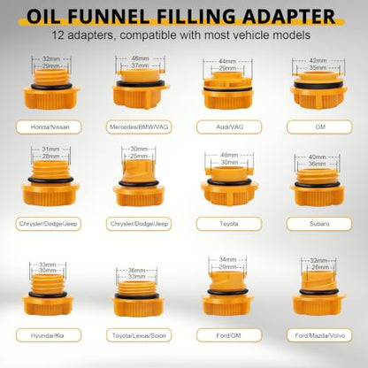 YSTOOL Automotive Engine Oil Filling Funnel Kit 15PCS No Spill Fluid Change Tool Set with 1.5QT Funnel and 14PCS Dedicated & Universal Adapters Fits Chrysler GM Toyota Ford VAG Jeep Dodge etc.