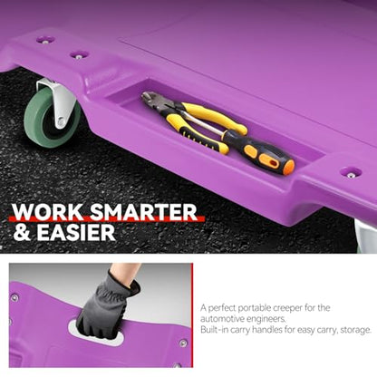 Auto Dynasty 40 Inches Mechanic Creeper, Automotive Garage Repair Low Profile Under Car Rolling Creeper with Padded Headrest, Plastic, Purple - color: Purple, size: 40" L