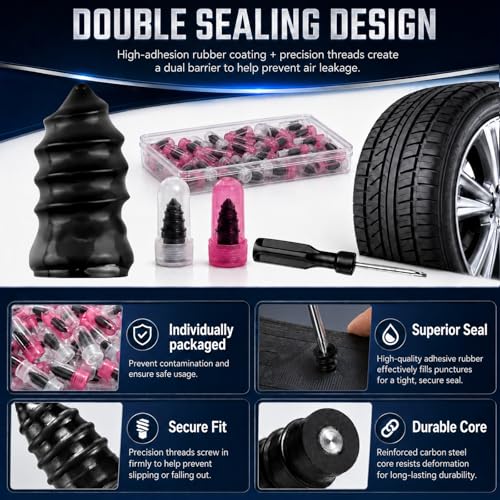Vigorder 60PCS Tire Repair Rubber Nail Kit - Storage Box & Screwdriver - for Cars, Motorcycles, Trucks & More