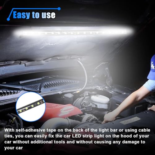 Car Under Hood LED Work Light Kit, 12V Hood Lighting Inspection LED Strip with Automatic On/Off, Waterproof Under Hood Work Light Bar, Fits Car, RV, SUV, Pickup, Boat