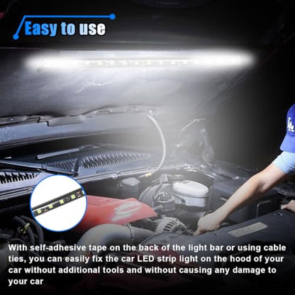 Car Under Hood LED Work Light Kit, 12V Hood Lighting Inspection LED Strip with Automatic On/Off, Waterproof Under Hood Work Light Bar, Fits Car, RV, SUV, Pickup, Boat