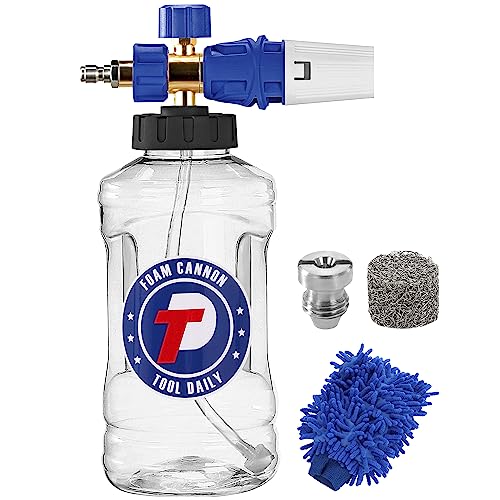 Tool Daily Foam Cannon for Pressure Washer, Clear Foam Blaster, 1.5 L | Snow Foam Lance with M22 and 1/4 Inch Quick Connect, Wide Mouth, Additional Orifice Nozzle 1.1mm, Car Wash Mitt, 3600 PSI - color: Blue