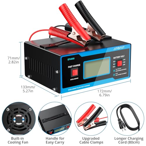 AUTOUTLET Upgraded 8 Volt Battery Charger for Golf Cart Automotive Battery Charger and Maintainer 0-14A with Cable Clamps for 6/8/12/14/16/24V Lead-Acid Batteries - color: Blue