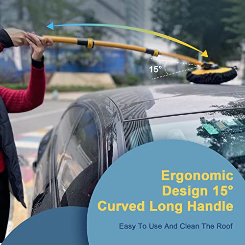 YeewayVeh Car Wash Brush with Long Handle, Microfiber Car Wash Mop with Replaceable Chenille Brush Head, Soft Cleaning Brush with 15° Curved Extension Pole Car Wash Kit for RV Truck Camper, Yellow - color: Yellow, size: 2 pieces