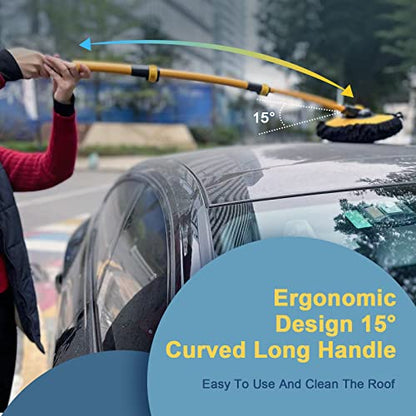 YeewayVeh Car Wash Brush with Long Handle, Microfiber Car Wash Mop with Replaceable Chenille Brush Head, Soft Cleaning Brush with 15° Curved Extension Pole Car Wash Kit for RV Truck Camper, Yellow - color: Yellow, size: 2 pieces