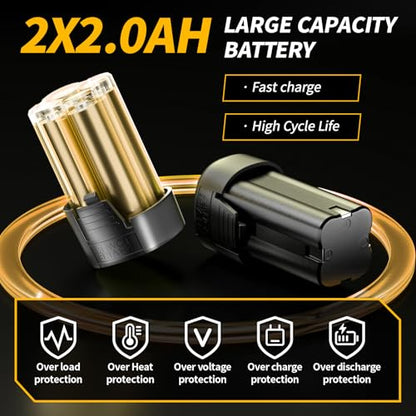 FULLYEA Cordless Electric Ratchet Wrench Set, 3/8" 18V Power Ratchet, 550 RPM, Cordless Ratchet Tool Kit with Variable Speed, LED Light, 2 * 2.0Ah Batteries and Fast Charger, Yellow