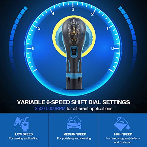 Saker Cordless Car Buffer Polisher - 6 Inch Portable Waxer Machine Kit with 2x2000mAh Batteries & 6 Variable Speed, Extra 16 PCS Attachments, Polisher for Car Detailing, Scratch Removing - style: BUFFER POLISHER +2 BATTERIES