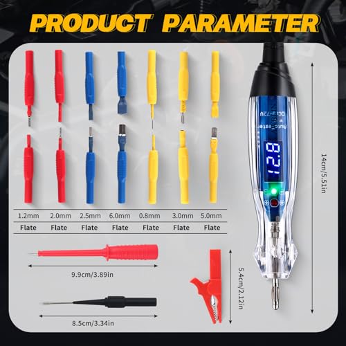 AWBLIN Test Light Probe Kit, 3-72V DC LED Digital Automotive Circuit Tester | with Voltmeter, 18 Pieces Multi Function Auto Fuse Voltage Tester Electric Probe Test Kit