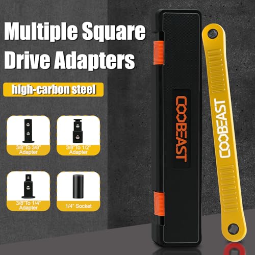 coobeast Offset Extension Wrench Impact Ready Socket Wrench Extender Tool with Versatile 1/4", 3/8", and 1/2" Square Drive Adapters, Universal Extensions Wrench for Small Place, Yellow - color: Yellow, size: 13.4 inch